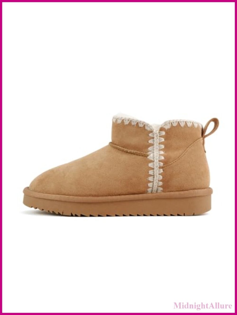 Women Round Toe Lug Sole Low Flatform Sherpa-lined Ankle Bootie Stitch Detail